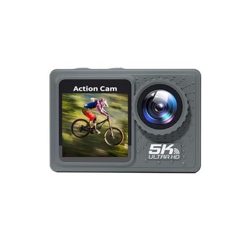 Para vlogs con micrófono externo y control remoto NUEVA Cámara de Acción 5K 4K 60FPS WiFi Anti-vibración Pantalla Dual 170° Gran Angular 30m Cámara Deportiva Impermeable con Control Remoto(0G,AT-G60 -