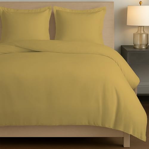 Housse de couette 220x260 or moutarde en satin de coton peigné luxe - 2