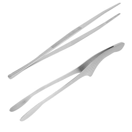 OUNONA 2pcs Stainless Steel Food Tongs with Non Slip Grip Multipurpose Barbecue Clips for Cooking Serving and Grilling and Heat Resistant Food Clamps for Bread and Bbq