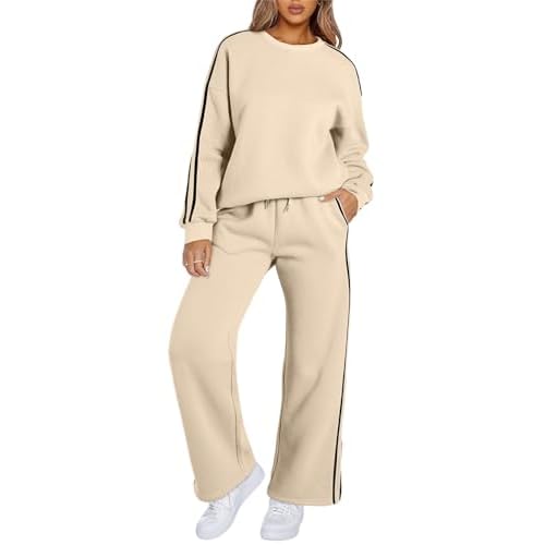 Aleumdr Womens 2 Piece Outfits Sweatsuit Tracksuit Oversized Sweatshirt with Sweatpant Athleisure Clothes Matching Set XX-Large Beige