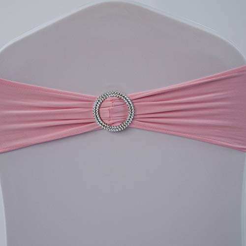 Gelozed Spandex Stretch Chair Sashes Bows For Wedding Reception- Universal Elastic Chair Cover Bands With Buckle Slider For Banquet, Party, Hotel Event Decorations Sashes (25, Pink) #TOP5