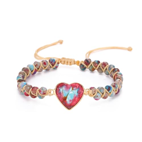 Image of To My Granddaughter Love You Forever Jasper Heart Bracelet form Grandma /Grandpa Adjustable Handmade Jasper Beads Bracelet for daughter Sister Bestie Best Friends(To My Bestie)