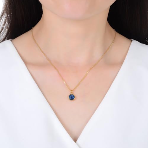 Adabele Natural Druzy Necklace Small Tiny Round Gemstone Pendant 18 inch Sparkly Agate Stone Crystal Women Jewelry Tarnish Resistant Stainless Steel/Gold Plated Chain3