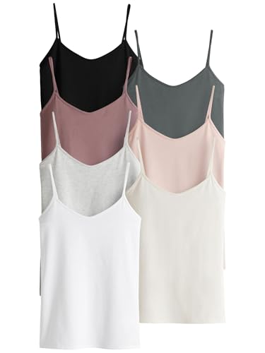 THE SET Mujeres Pack de 7 Camisetas con Tirantes Finos Black/Light Grey/Pink/Cream/Blue/White L