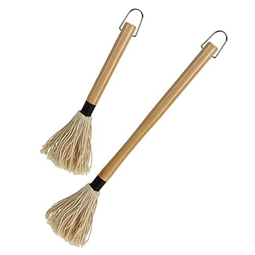 Alipis 2Pcs Bbq Basting Mops Heavy Duty Cooking Brush for Grilling Roasting Yarn Mop Head Hardwood Handle for Sauces Marinades Dishwasher