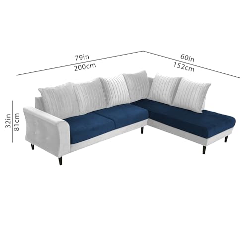 Image of Gratly RHS 4 Seater L Shape Sofa Set for Living Room (Blue GreyColour) Premium Fabric Sofa