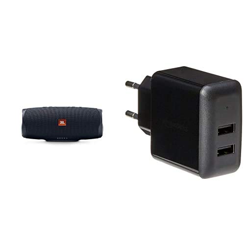 JBL Charge 4 - Altavoz inalmbrico porttil con Bluetooth + Amazon Basics  Cargador USB de Pared de Dos Puertos (2