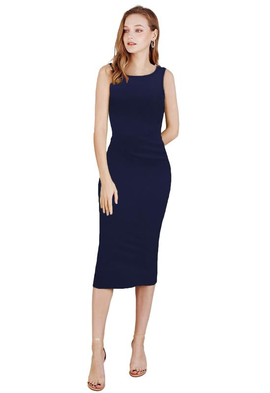 Toochki Women's Lycra Below The Knee Bodycon (Toochki244-Dr-A-/S_Blue