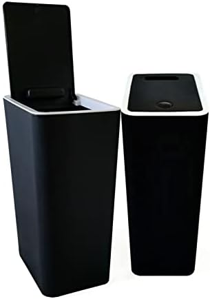 PHOJEWI Small Bathroom Trash Can with Lid, 2 Packs 2 Gallon Dog Proof Trash Can Black Wastebasket Slim Plastic Trash Can for Bedroom Office Kitchen Garbage Can