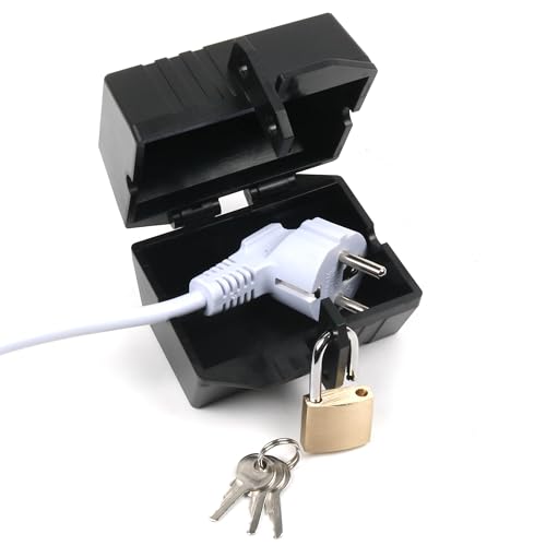 Vicera Steckerschloss - Abschließbarer Steckersafe mit Vorhängeschloss, Steckdosenschloss, Ideal für Waschmaschinen Schloss und Stromkabel, Stecker Tresor - Abschließbare Steckdose