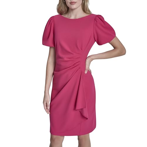 Image of DKNY Women's Short Sleeve Boat Neck Side Ruched Dress