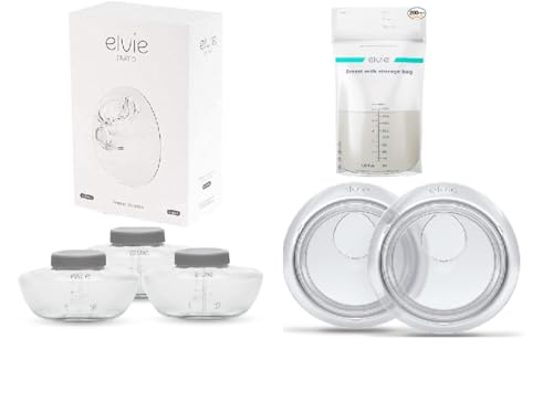 Image of Elvie Starter Kit for New Moms - Breastmilk Storage Bottles (3 Pack), Wearable Breastmilk Collector Shells (Set of 2), Breast Shields 21 mm (2 Pack) and Breastmilk Storage Bags (200 Pack)