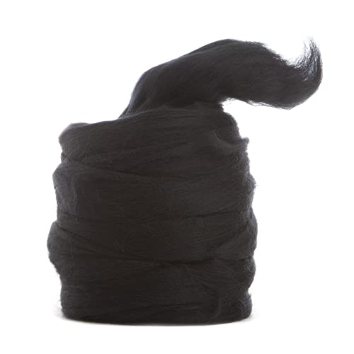 100% Natural Merino Wool Roving, Color Raven Black, 8 Oz Size, Best Merino Wool For Spinning, Tapestry, Needle Felting, Big Yarn Roving, 19 Micron, 70 Mm Staple Length #TOP1