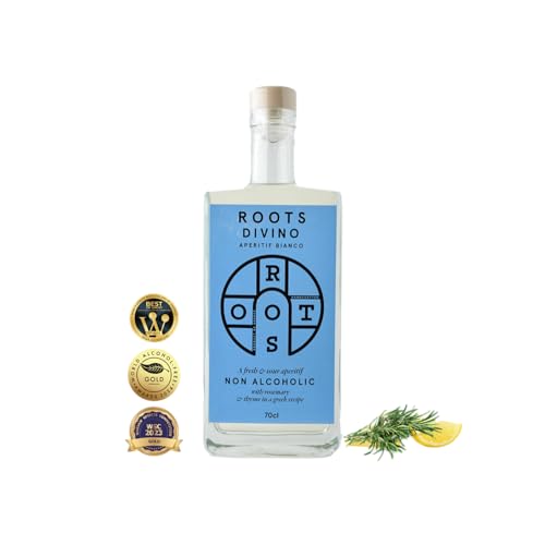 Roots Divino Bianco Vermouth Sin Alcohol | Aperitivo sin alcohol a base de vino, galardonado con varias medallas de oro | Elaborado a mano con limones griegos y tomillo | (700 ml)
