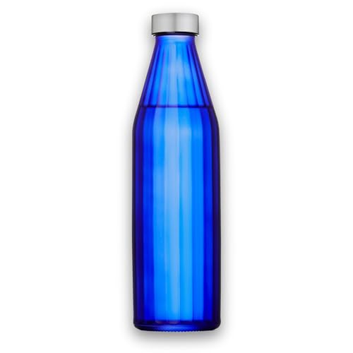 Image of SAND DUNE Navy BlueColour Glass water bottle, 800 ml Each, Set of 1, with Leak-Proof Airtight Stainless-Steel Lid for Water, Smoothie, Juices - Reusable Travel Glass Drinking Fridge Bottles