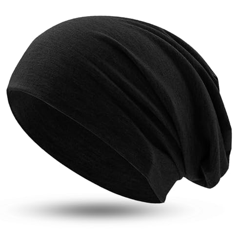 Hatstar® Klassische Slouch Long Beanie Mütze | leicht und weich | für Damen und Herren | Übergangsmütze für Frühling und Sommer (Schwarz)