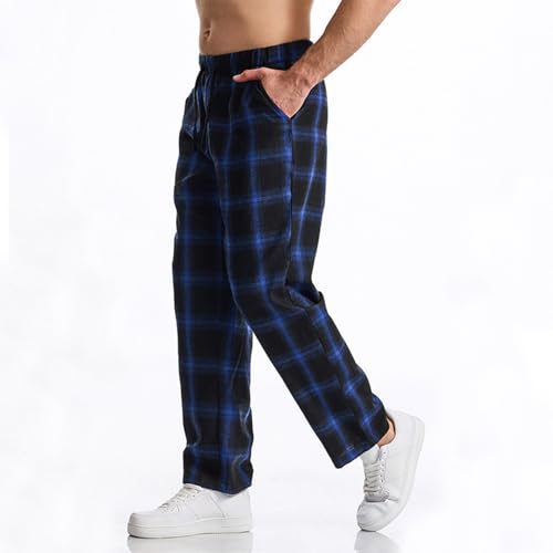 Mens Pajama Pants Set Cotton Lightweight Plaid Sleep & Lounge Pants PJ Bottoms with Pockets Drawstring Sleeping4
