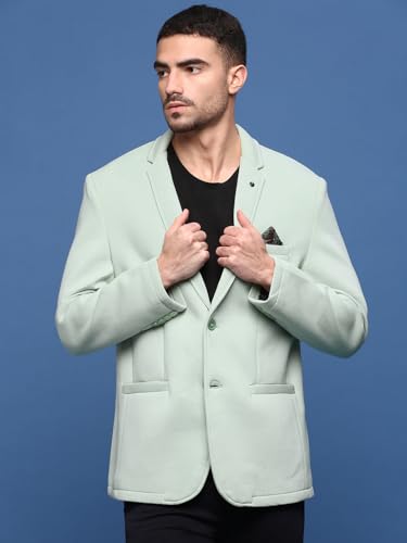 Image of SHOWOFFFF Men Solid Single Breasted Casual Blazer | Notched Lapel Full Sleeves Cotton Blazer for Mens | Slim Fit Regular Length Blazer for Men's