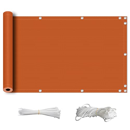 ZQXFZ Balcon Privacidad 120x750cm con Cuerda Y Amarre 160g/㎡ ProteccióN De La Privacidad Resistente Al Desgarro FáCil De Instalar Biombo para BalcóN Barandilla -Naranja.
