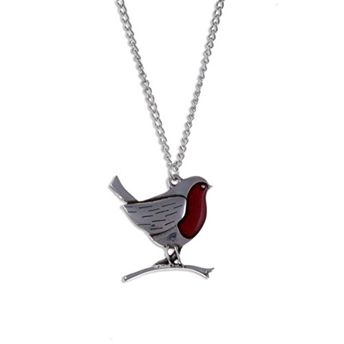 Peltro smalto rosso Robin uccello ciondolo collana...
