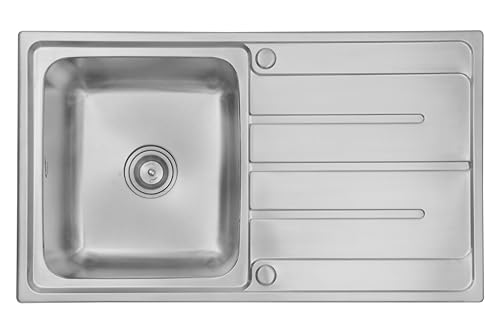 Image of CROCODILE 304 GRADE SINGLE BOWL 1.2 mm Thickness STAINLESS STEEL KITCHEN SINK (34 inchx20 inch Single Bowl + Drainboard MM)