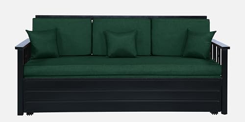 Image of 3 Seater Metal Sofa Cum Bed with Hydraulic Storage | Queen Size Sofa Cum Bed | Matte Black Finish with Red Black Design