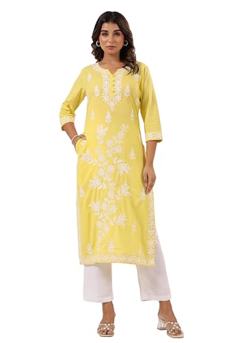 Image of Janasya Women's Pure Cotton Embroidered Straight Kurta