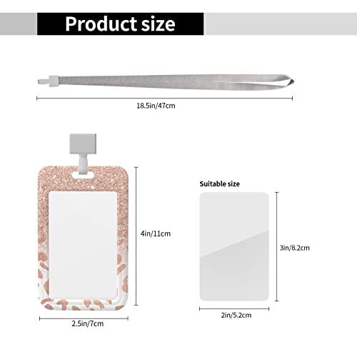 Id Badge Holder With Lanyard , Waterproof Plastic Card Sleeve,Name Badge Holders For Women Kids Teacher Nurses Doctor Student Trendy Rose Gold Glitter Ombre Leopard #TOP1