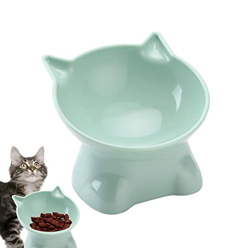 高架猫ボウル | ヒゲに優しい高さ15度のチルトキャットボウル | 5.31インチの浅い上げられた猫用皿、屋内猫、小型犬用のペットの水または餌の供給ステーション、食器洗い機で安全