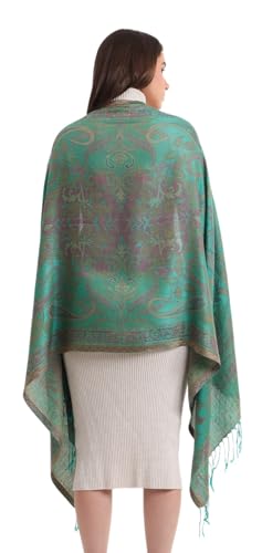 Image of EH KANI GOLD & JAMAWAR SILK SUPER SOFT FLORAL & PAISLEY PASHMINA STOLE SCARF