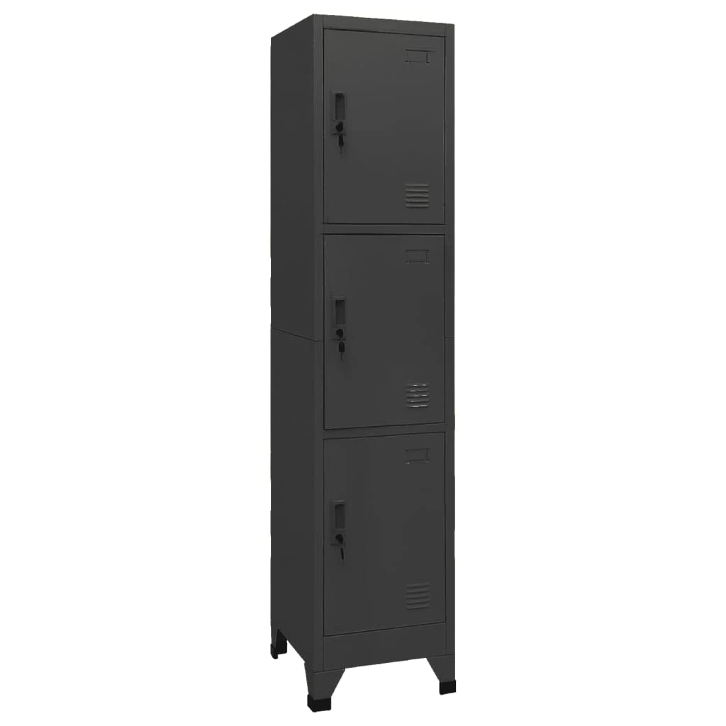 Schließfachschrank Anthrazit 38x45x180 cm Stahl Aktenschrank Werkzeugschrank Vorratsschrank Metallschrank BüRoschrank Werkstattschrank Aktenschrank AbschließBar Schrank Schmal mit 3 Fächern
