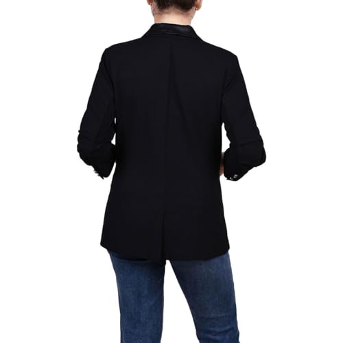 Womens Petites Satin Lapel Ruched Two-Button Blazer2