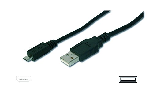 DIGITUS Cable USB 2.0 - 1 m - USB-A a tipo Micro B - 480 Mbps - Cable de conexión para ordenadores, portátiles, concentradores, smartphones - Polybag - Negro