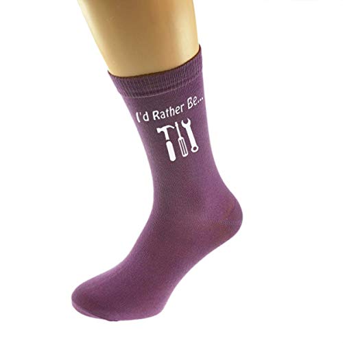 MC GIFT CO I'd Rather be Doing DIY with Tools Image Printed in White on Ladies PURPLE Socks Great Mothers Day Present