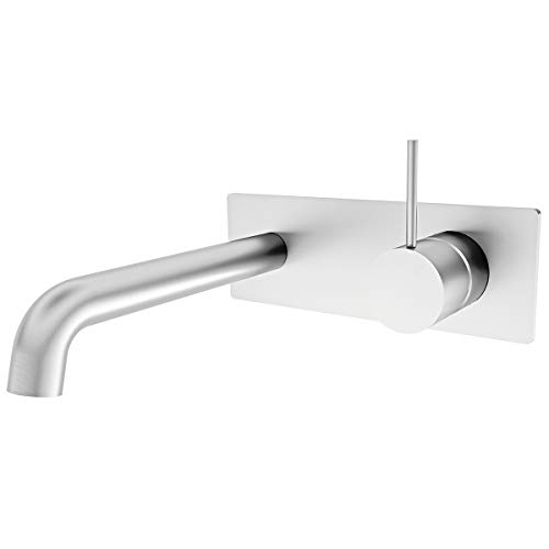 Best Cyber Deals 🔥 ZUKKI Copper Single-Handle Bathroom Fixtures Vanity Sink Faucet, Wall Mounted Brass Basin Mixer Taps Sink Mixer Tap Faucet Hot and Cold Spout Sink Rough Valve (2219-07B Brushed Nickel)