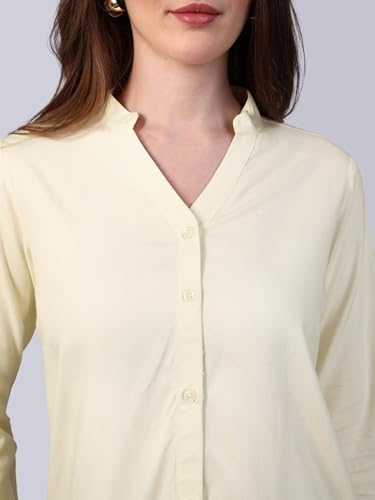 Image of Urbano Fashion Women's Modal Viscose Full Sleeve Regular Fit Casual Solid Shirt with Mandarin Collar