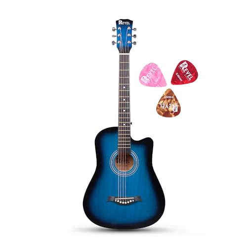 Image of Revel 38 Inch Glossy Acoustic Guitar for Beginners and Professionals with Signature Guitar Feel, Westwood Guitar Style Set with Picks. (BLUE)