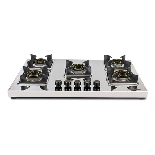 Image of goodflame Aravath 5 Burner Stainless Steel Gas Stove for Kitchen | Heavy 2MM SS Body | Brass Burners | 2 Year Warranty | ISI Certified | Manual Ignition | LPG Ready and PNG Compatible, (Silver)