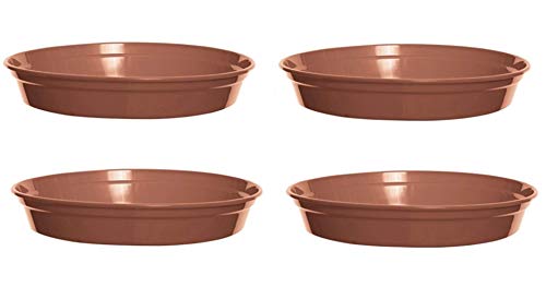 Set Of 4 Plastic Plant Pot Saucers 19cm Terracotta Colour Water Dish For 7 & 8 Inch Pot