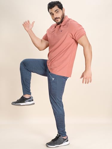 Image of TECHNOSPORT Men's Melange Slim Fit Techno Dry Trackpants Drawstring 2-Pocket Polyester Joggers for Gym Running Workout UPF50+ Anti Odour