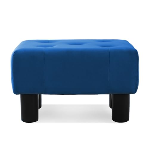 Image of LUE BONA Small Tufted Foot Stool, Velvet Ottoman Elegant Foot Stools Ottoman with Plastic Legs, 9''H, Rectangle Footstool for Adult with Non-Slip Pads,Foot Rest for Living Room,Couch, Navy Blue