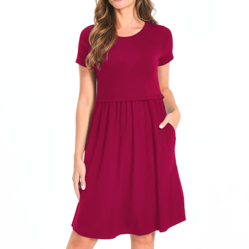 Image of Bearsland Women's Short Sleeves Maternity Dress Nursing Breastfeeding Dresses with Pockets