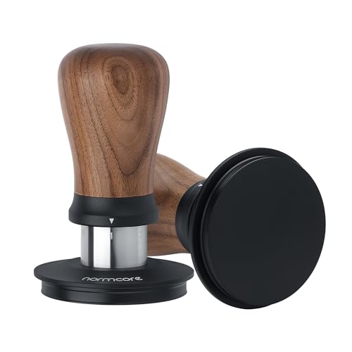 Normcore 58.5mm Espresso Tamper V5 - Spring-Loaded Coffee Tamper with 6 Adjustable Pressure Settings, Tri-Spring Technology, Titanium PVD Flat Base, Walnut Handle and Silicone Stand