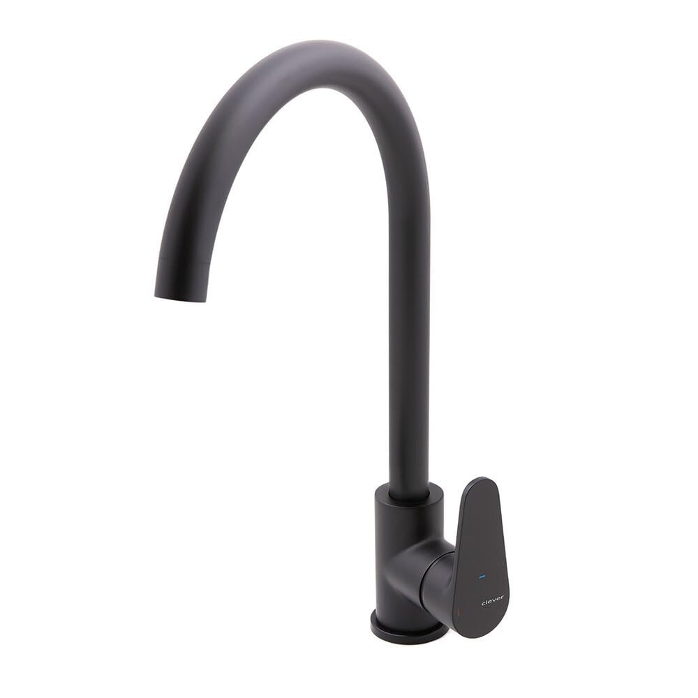Clever Rocket Cocina 62084 – Grifo Monomando de Cocina en Negro Mate | Caño Giratorio | Apertura en Frío | Cartucho Cerámico 35 mm | Incluye Flexos 3/8” | Diseño Moderno y Resistente