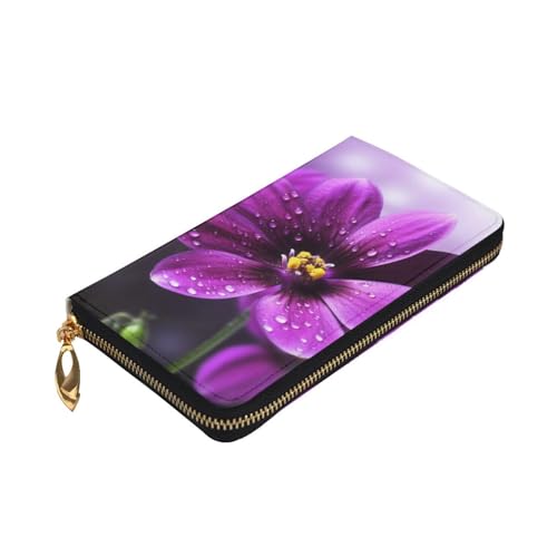 Purple Flower Wallet For Women Men Clutch Rfid Blocking Leather Wallets Large Capacity Purse Credit Card Holder Money Case With Zipper Phone Holder Long Travel Purse3
