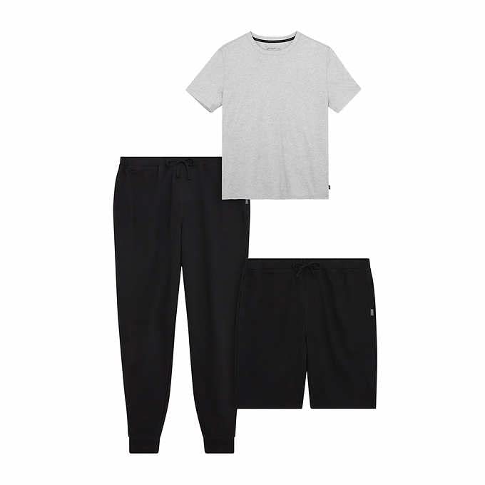 Eddie Bauer Men's Pajama Set - 3 Piece Sleep T-Shirt, Jogger Pant, and Lounge Short, Black Bottom & Heather Gray Top, SIZE MEDIUM3