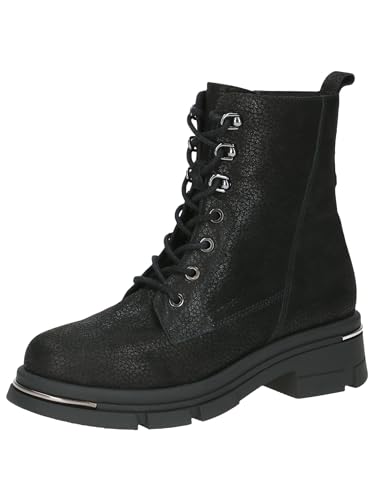 CAPRICE Damen Stiefeletten zum Schnüren aus Leder mit Reißverschluss, Schwarz (Black Nubuc), 41 EU