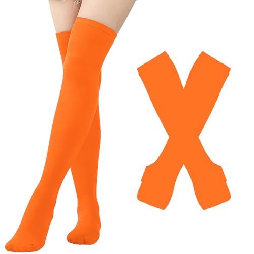 Calcetines térmicos extra largos de punto, cálidos por encima de la rodilla, gruesos, acogedores y cómodos, elásticos y suaves para climas extremadamente fríos y actividades en (Orange, One Size)