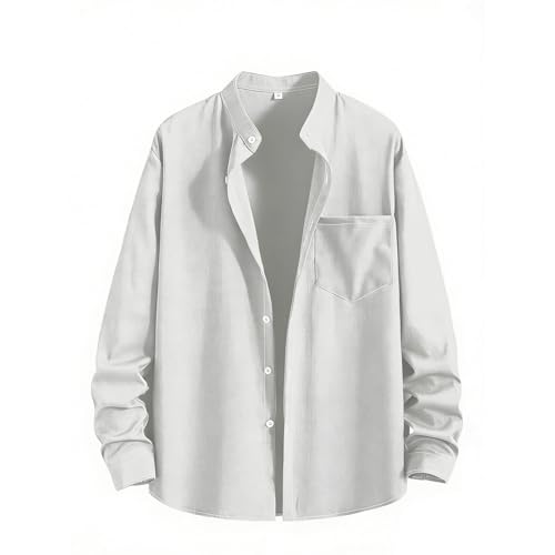 Camisa Hombre Mujer Primavera Verano Casual Manga Larga Transpirable arrugada Deporte Exterior Casual Camisa, blanco, M