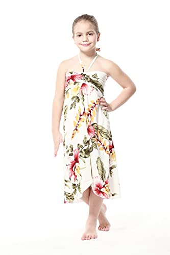 Matching Hawaiian Luau Sibling Boy Girl Butterfly Dress Aloha Shirt in Rafelsia Cream2